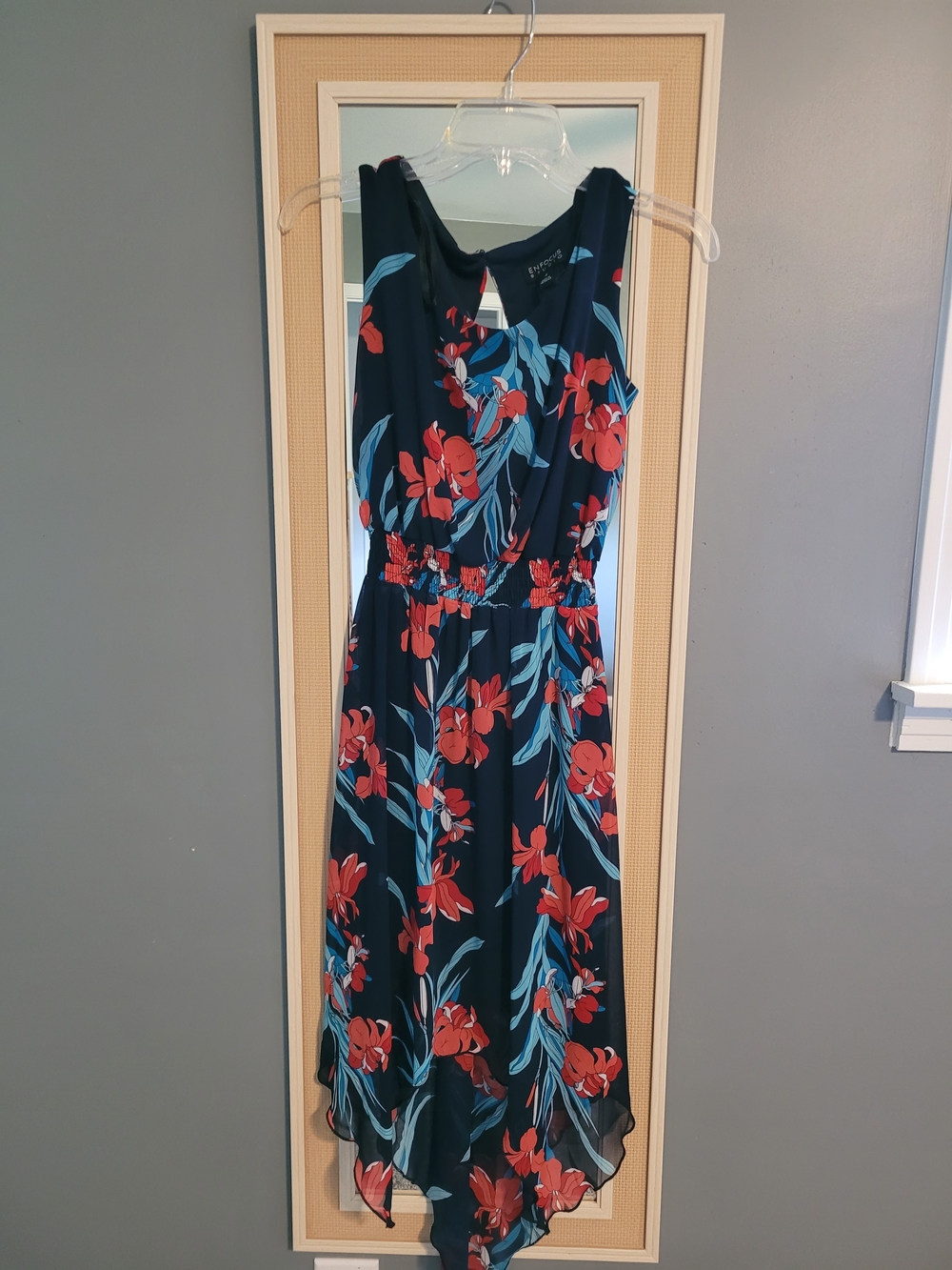 Enfocus Studio Navy High-Low Dress with Red Floral Print